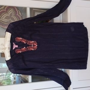 Lilly Pulitzer Navy V-Neck Embroidered Popover Tunic Top S